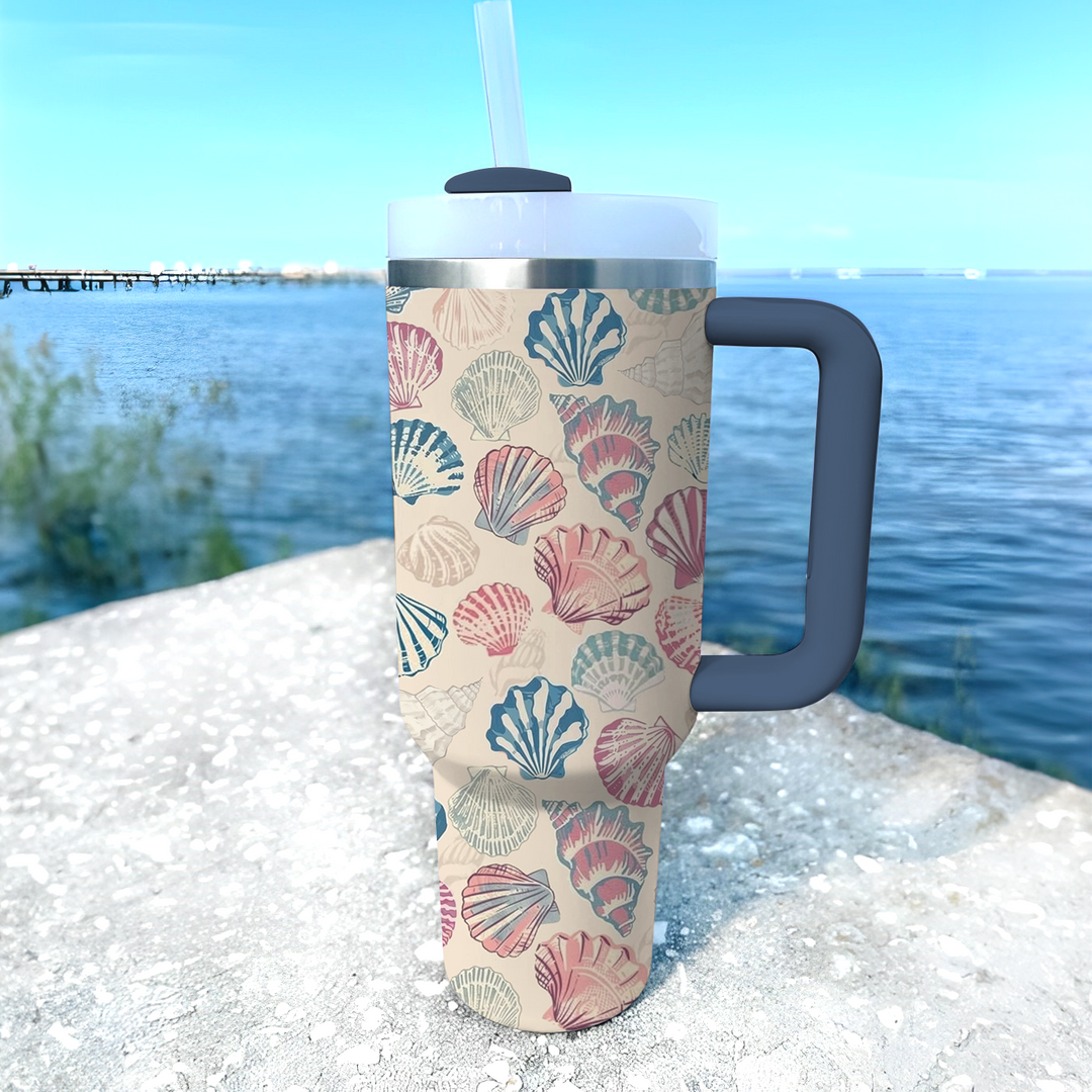 40 Oz Shineful Tumbler Blue & Pink Colorful Seashells