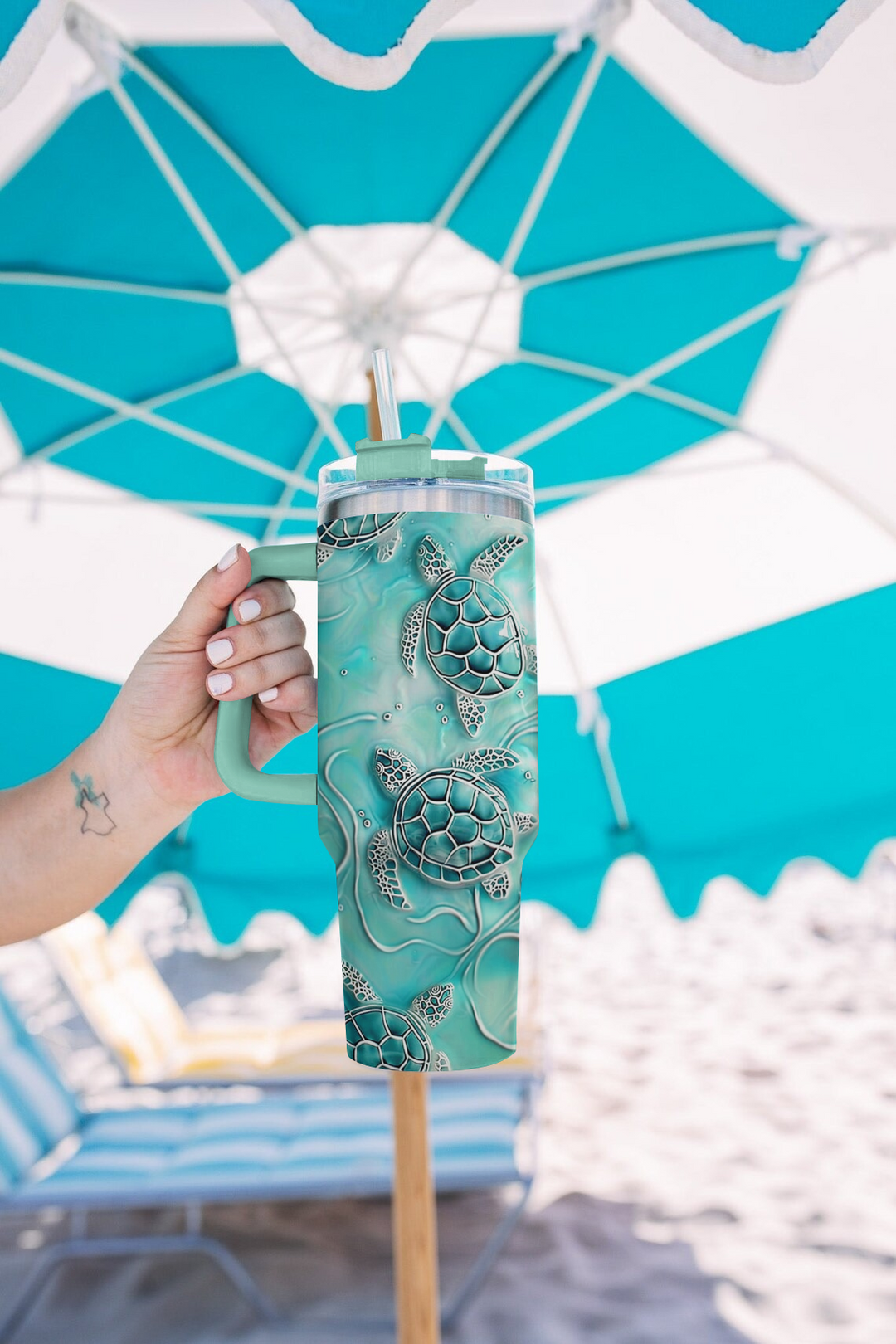 40 Oz Shineful Glossy Tumbler Enchanting Turquoise Sea Turtles