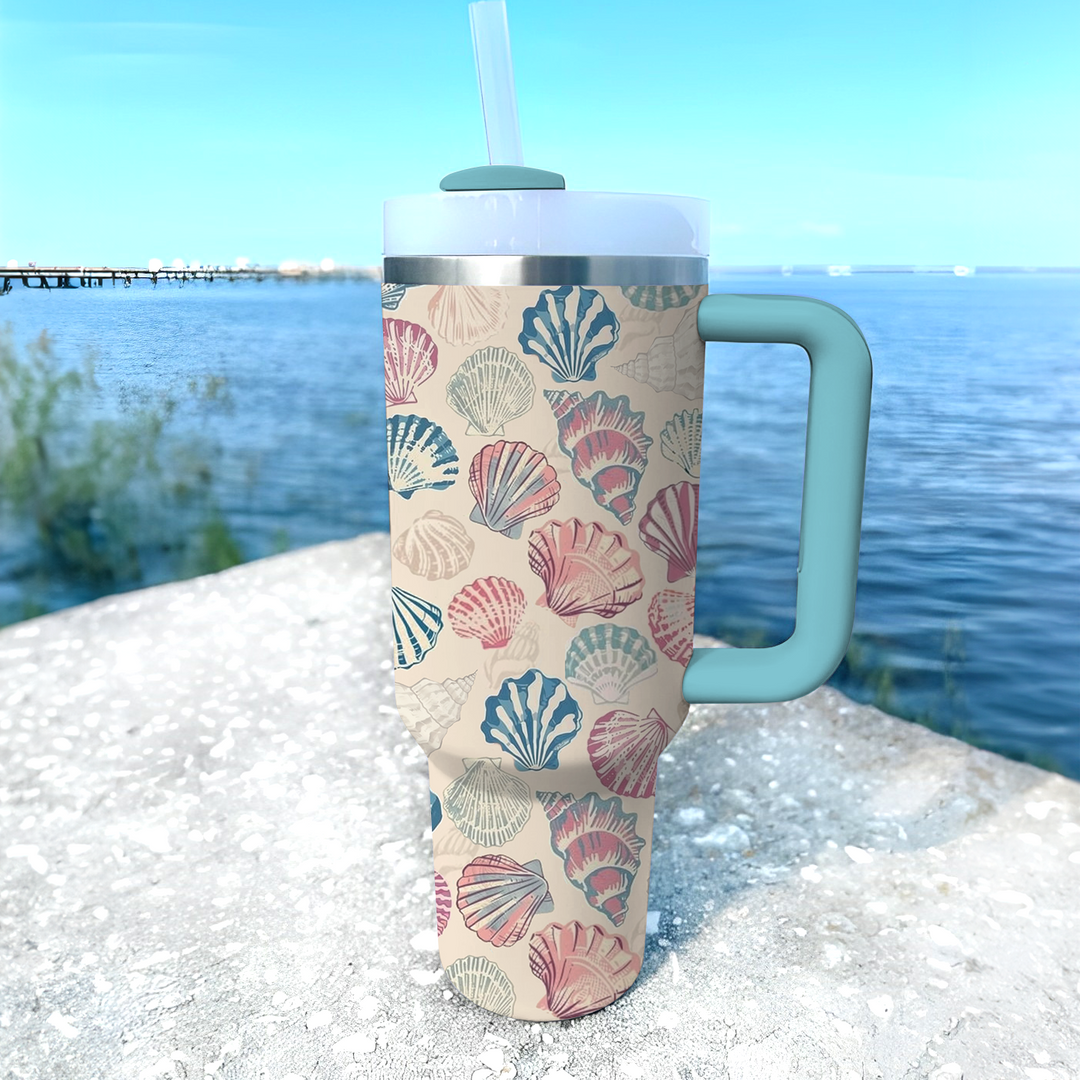 40 Oz Shineful Tumbler Blue & Pink Colorful Seashells