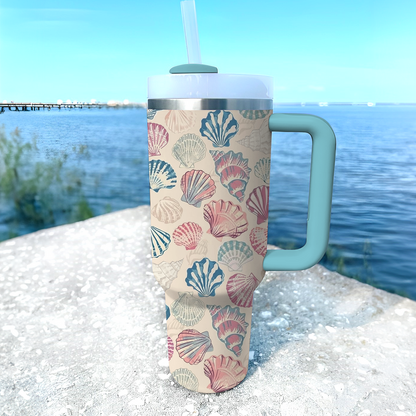 40 Oz Shineful Tumbler Blue & Pink Colorful Seashells