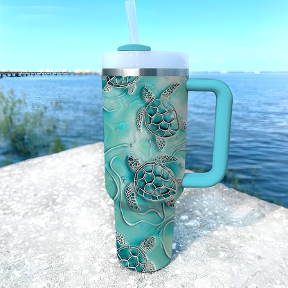 40 Oz Shineful Glossy Tumbler Enchanting Turquoise Sea Turtles