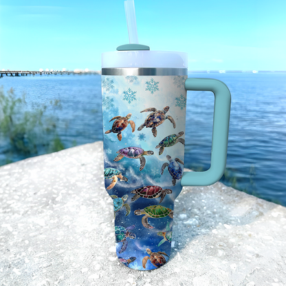 40 Oz  Shineful Tumbler Snowy Sea Turtles