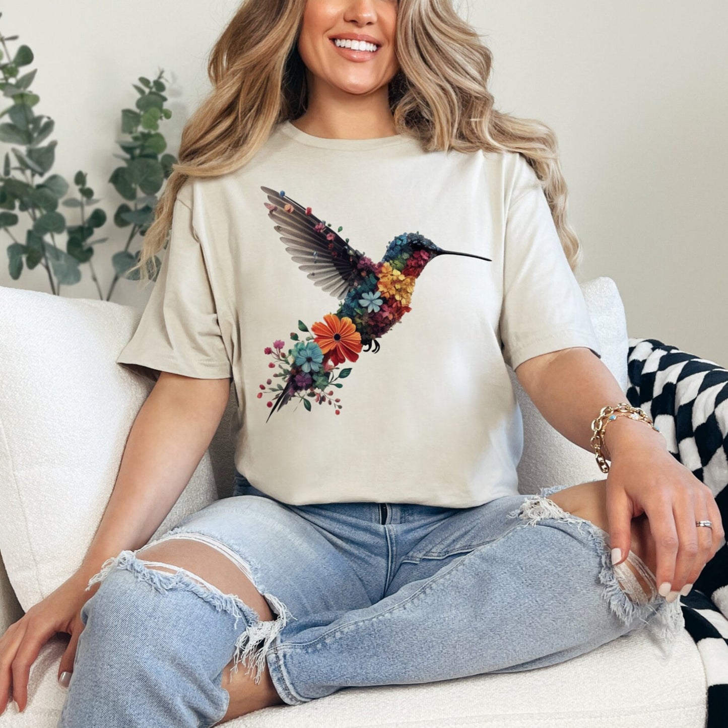 Floral Hummingbird Shirt | Animal Lover Tee | Bird T Shirts | Trendy Tee | Gift For Her | Bird Lover T-Shirt | Spring Birds | Flower Shirt