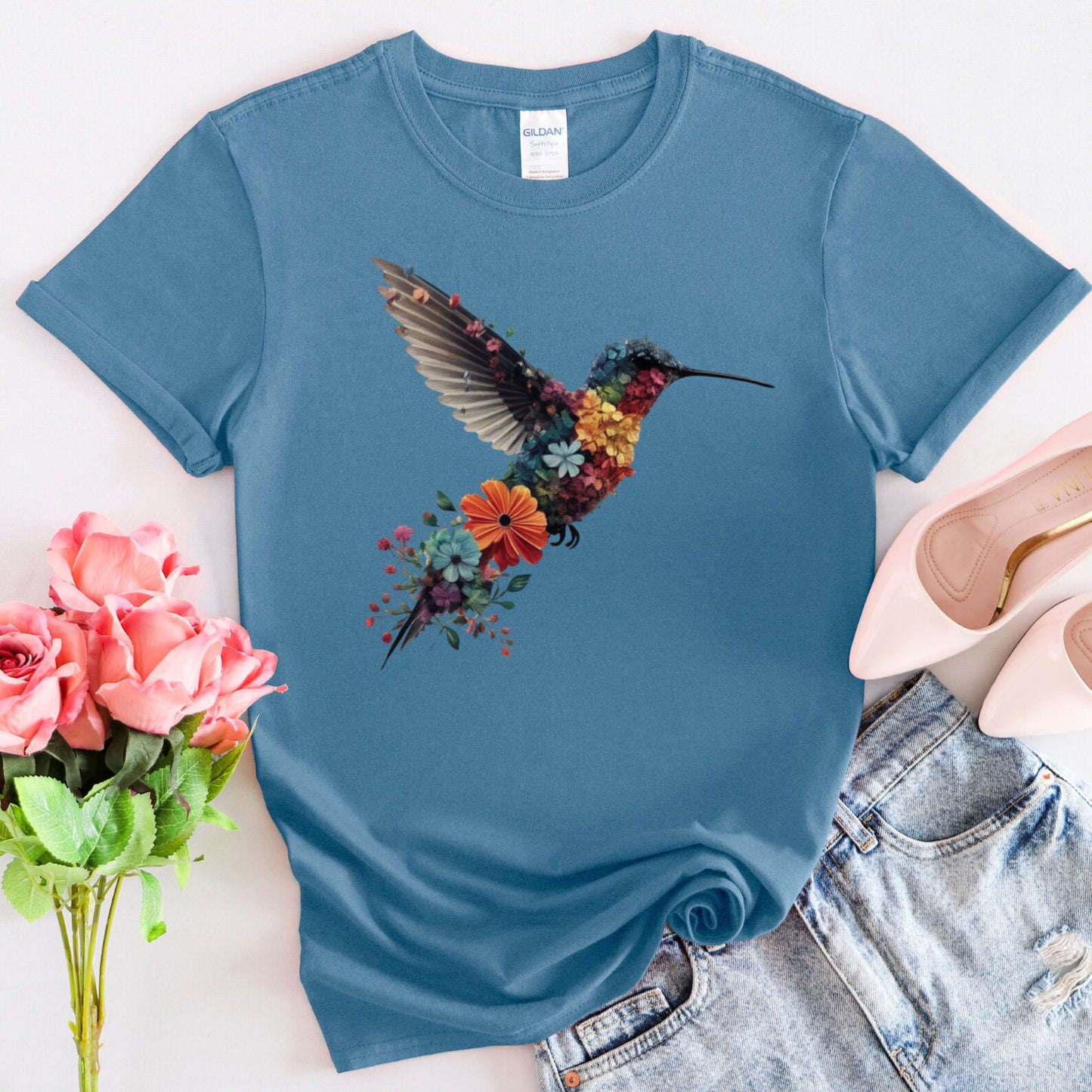 Floral Hummingbird Shirt | Animal Lover Tee | Bird T Shirts | Trendy Tee | Gift For Her | Bird Lover T-Shirt | Spring Birds | Flower Shirt