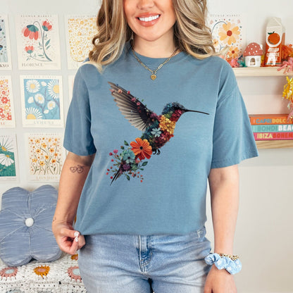 Floral Hummingbird Shirt | Animal Lover Tee | Bird T Shirts | Trendy Tee | Gift For Her | Bird Lover T-Shirt | Spring Birds | Flower Shirt
