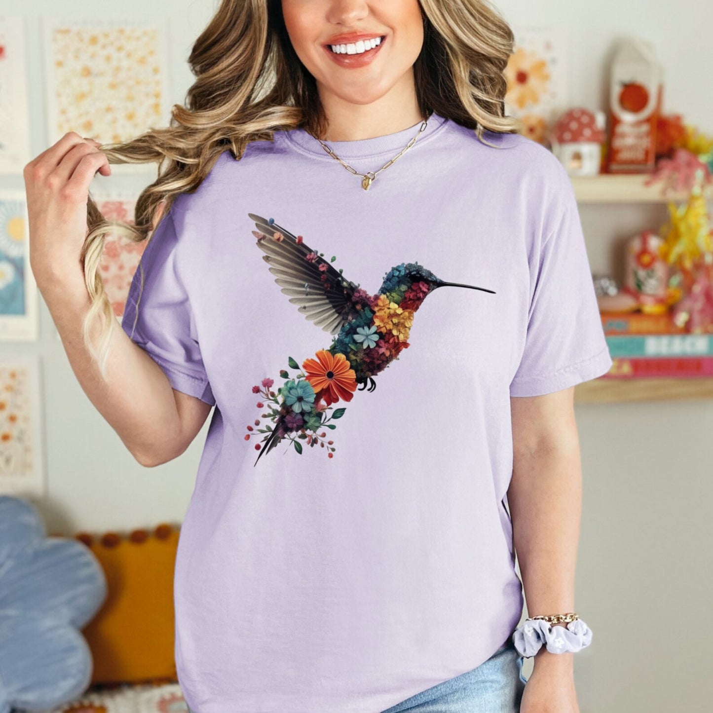 Floral Hummingbird Shirt | Animal Lover Tee | Bird T Shirts | Trendy Tee | Gift For Her | Bird Lover T-Shirt | Spring Birds | Flower Shirt