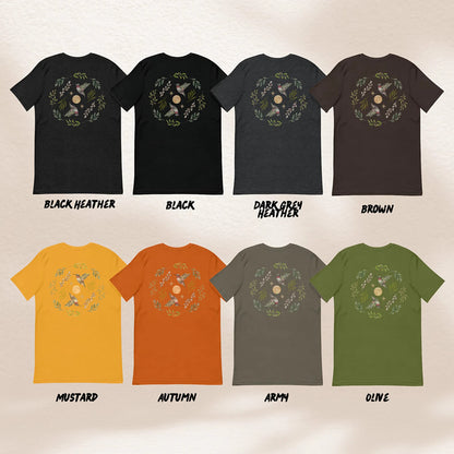 Hummingbird, Leaves, Stars And Full Moon Tshirt | Cottagecore Forest Divination Graphic Tee | Granola Girl Nature Lover Gift For Her