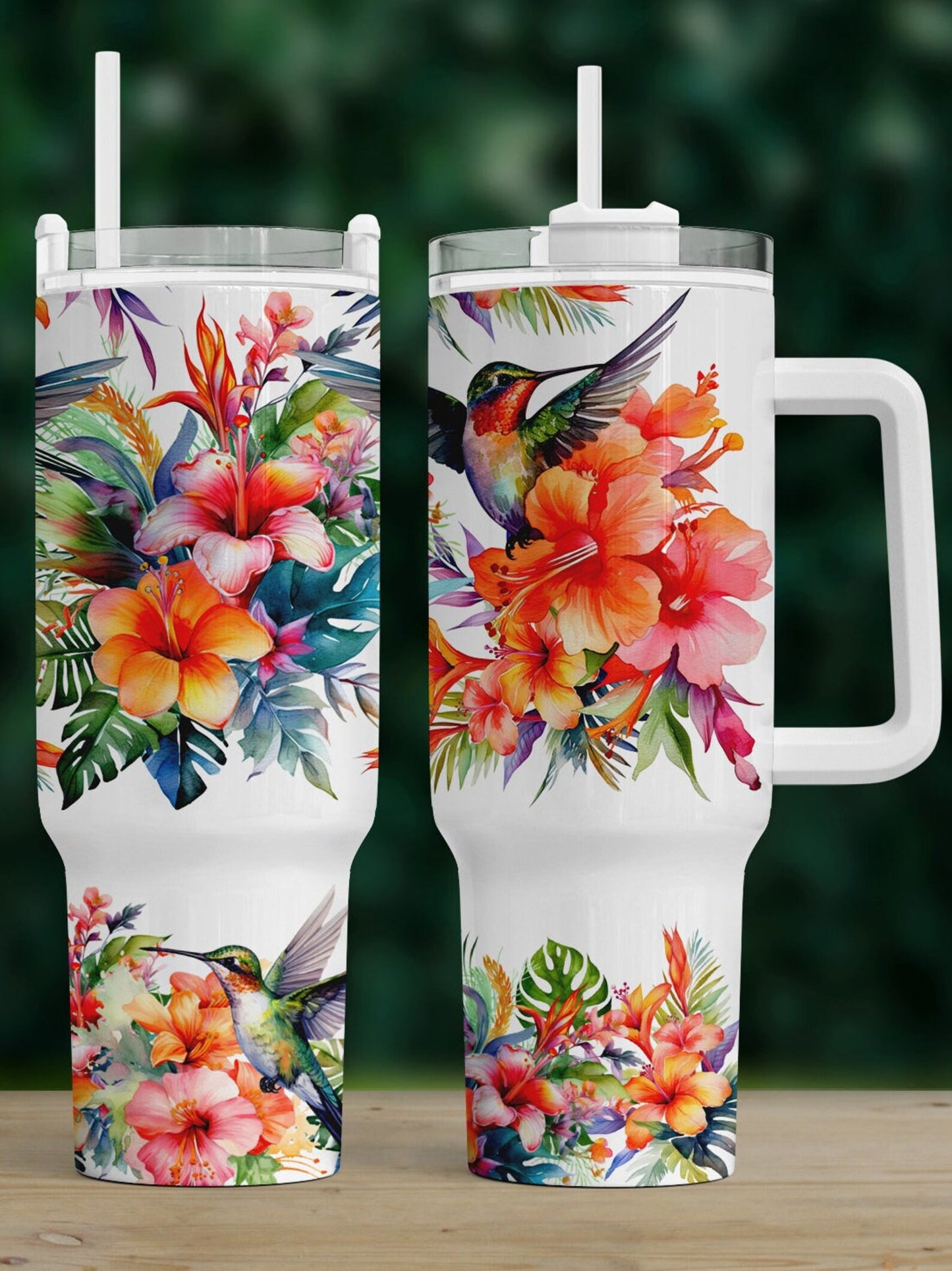 Hummingbird Png 40oz Quencher Tropical Flowers Tumbler