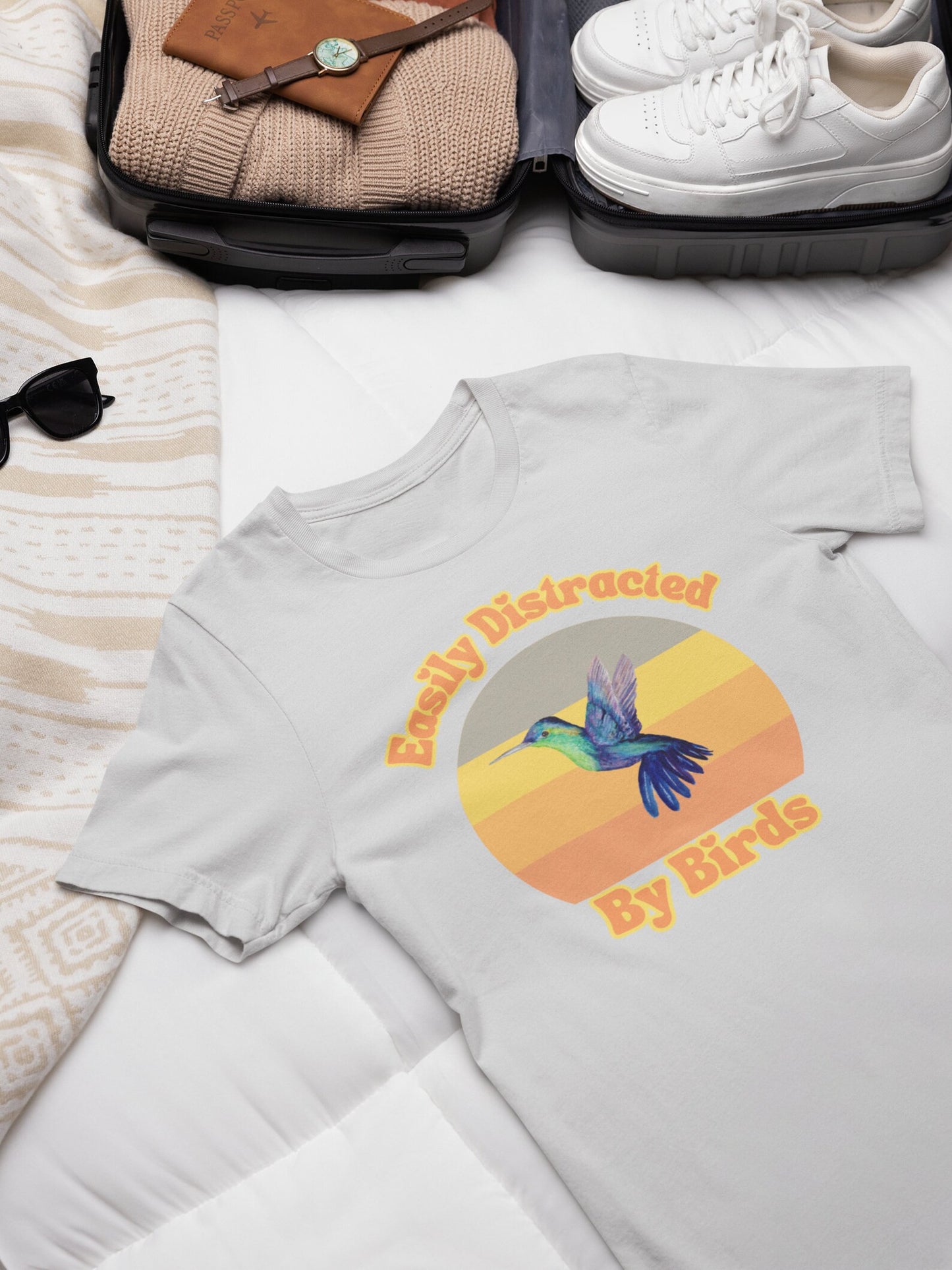 Humming Bird Shirt, Distracted by Birds, Bird Watching Shirt, Funny Gift for Bird Watcher, Retro Vintage Birds, Bird Lover Shirt