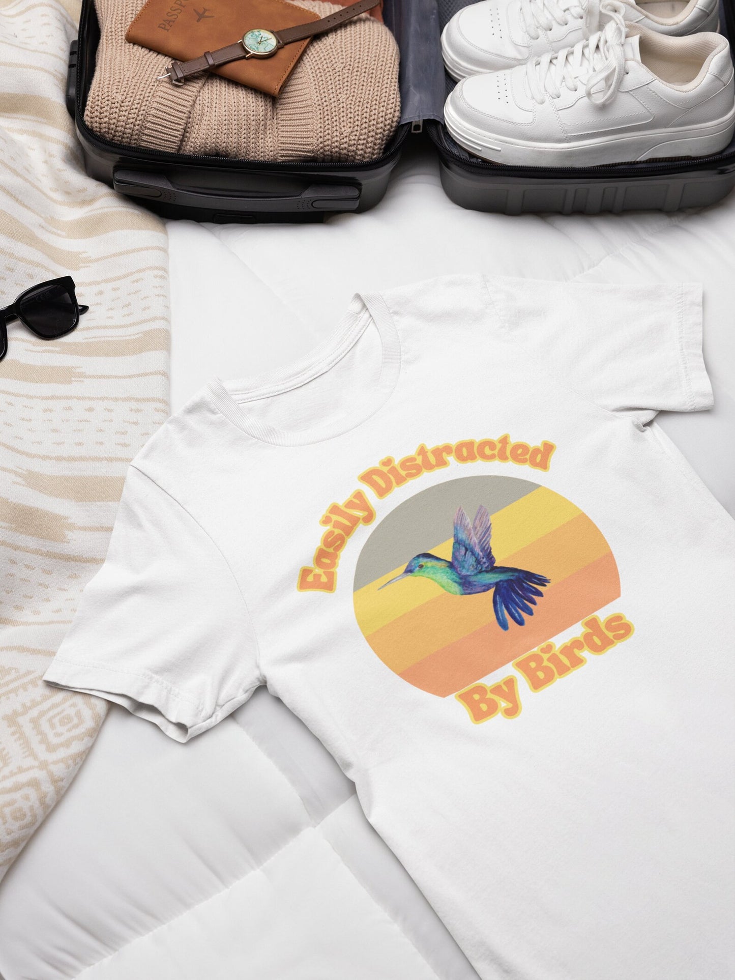 Humming Bird Shirt, Distracted by Birds, Bird Watching Shirt, Funny Gift for Bird Watcher, Retro Vintage Birds, Bird Lover Shirt