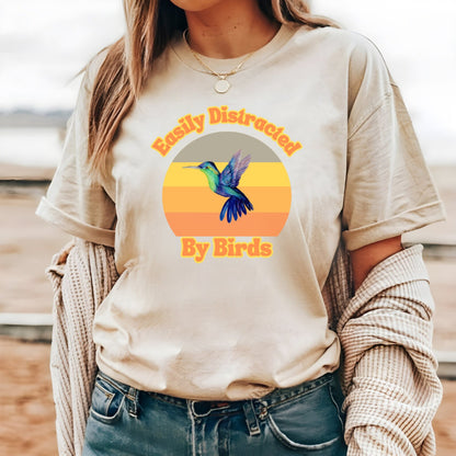 Humming Bird Shirt, Distracted by Birds, Bird Watching Shirt, Funny Gift for Bird Watcher, Retro Vintage Birds, Bird Lover Shirt