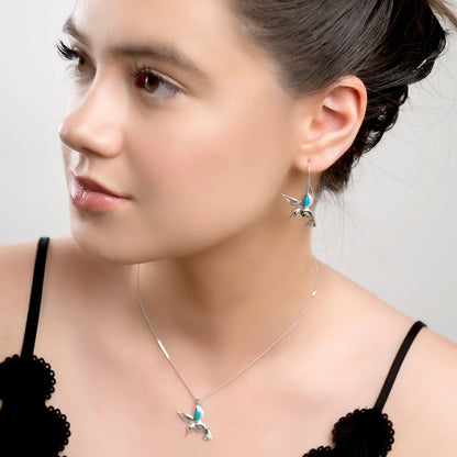 Sterling Silver Hummingbird Hook Earrings in Turquoise and Amber, Humming Bird Earrings, Statement Earrings, Southwest Style, Boho Earrings
