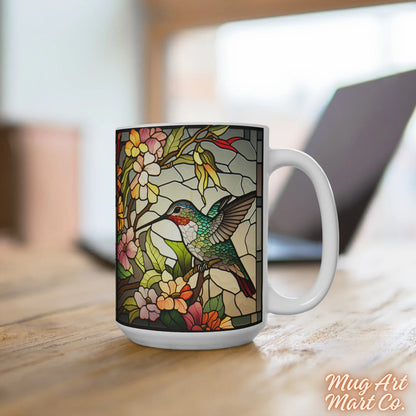 Hummingbird Stained Glass Mug | Bird Enthusiast Cup | Decorative Hummingbird Coffee Mug Gift